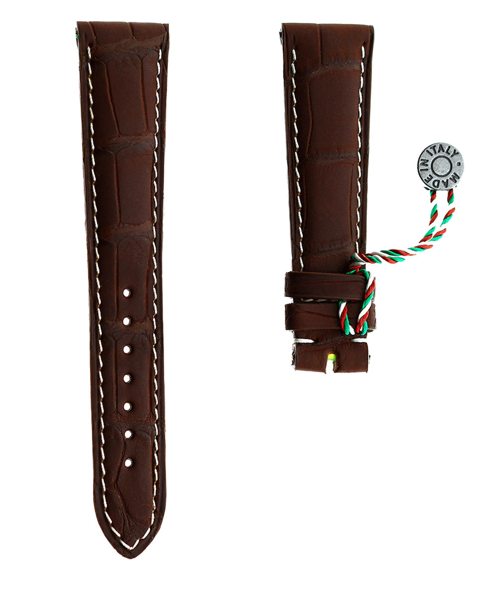 Brown Rubberized Alligator leather strap 20mm / White stitching