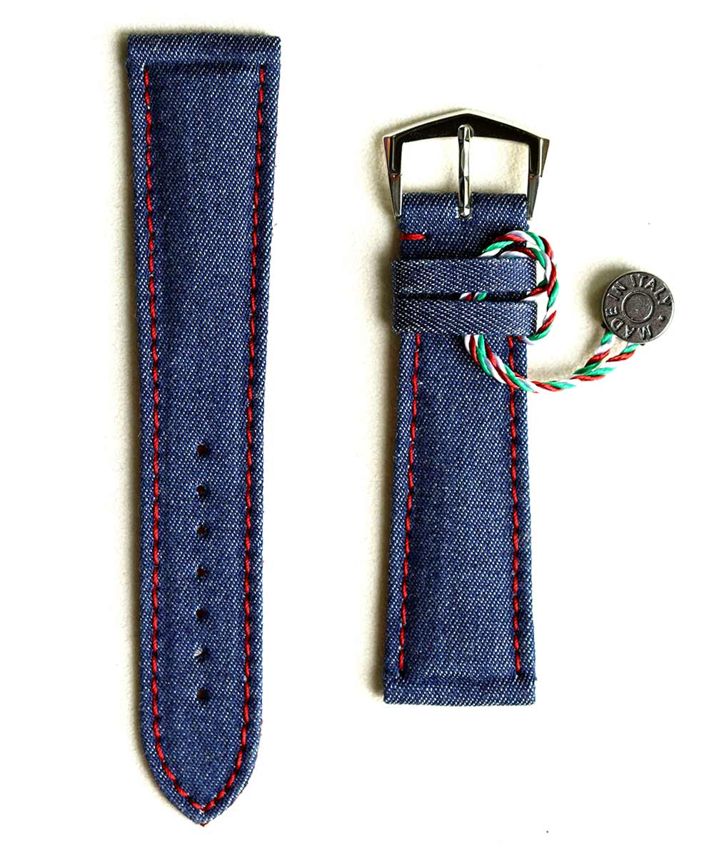 Japanese Denim strap General style 18mm / Red Alcantara lining Without Buckle