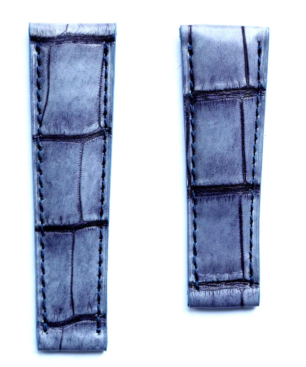 Rolex Daytona style watch strap 20x16mm in Vintage Blue Alligator leather