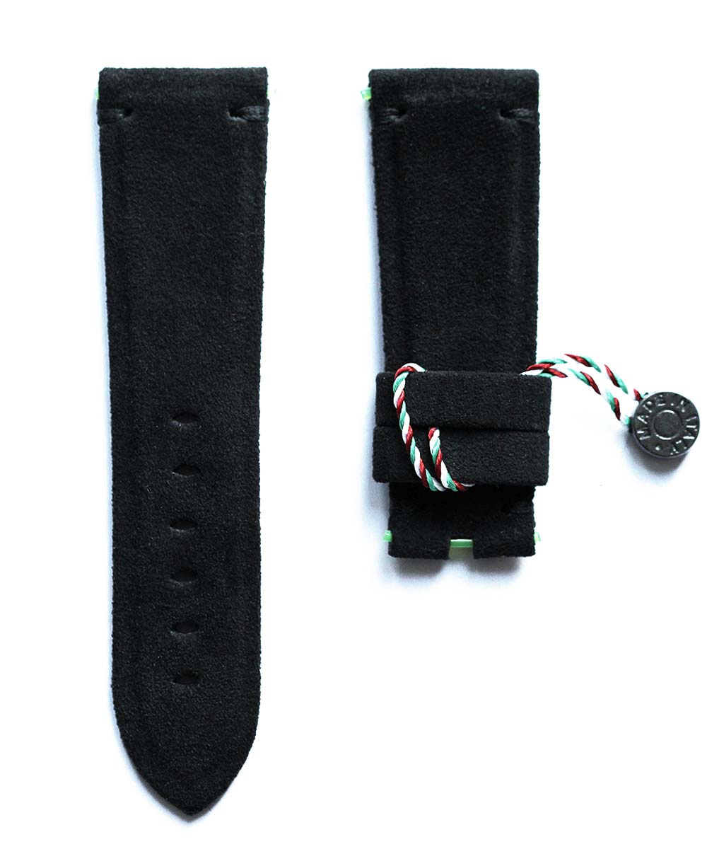 Custom made strap for Panerai style timepieces in Black Italian Alcantara