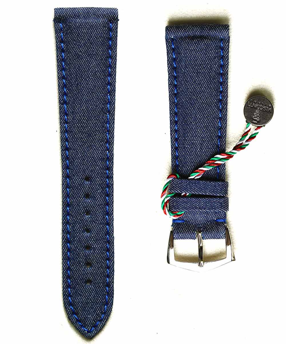 Denim strap General style 21mm / Blue Ocean Alcantara lining without buckle