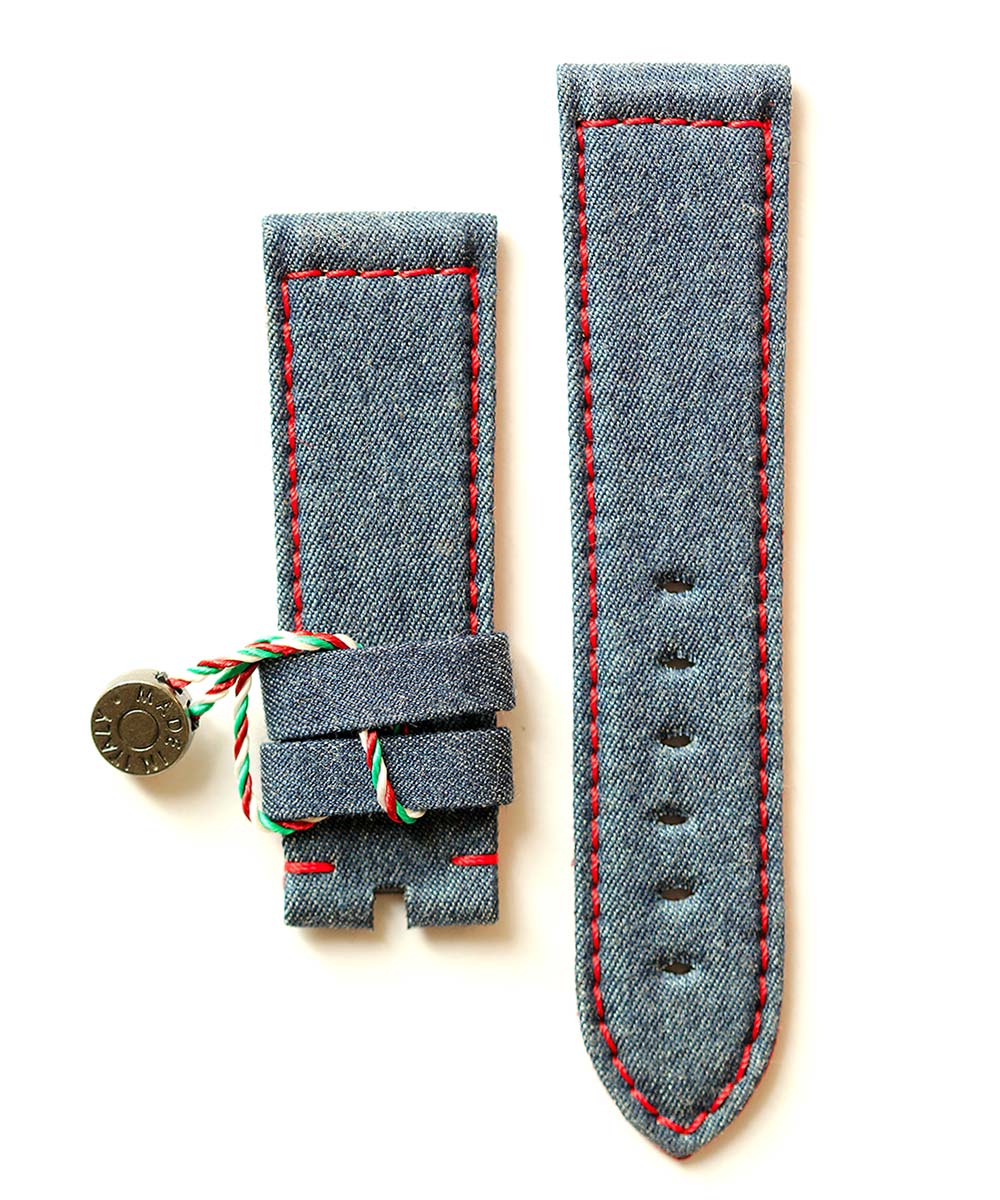 Light Blue Japanese Denim strap Panerai style / Red Stitching