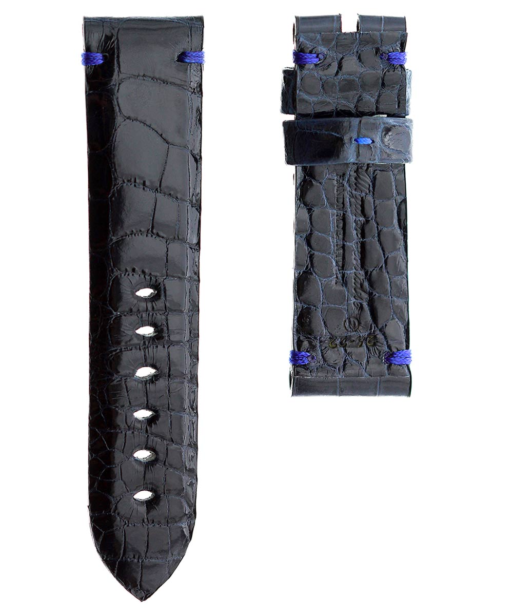 Blue Petrol Gloss Alligator leather strap for Panerai. Alligator lining