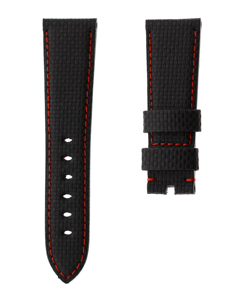 Carbon fiber printed Black leather strap PANERAI style. Red Stitching