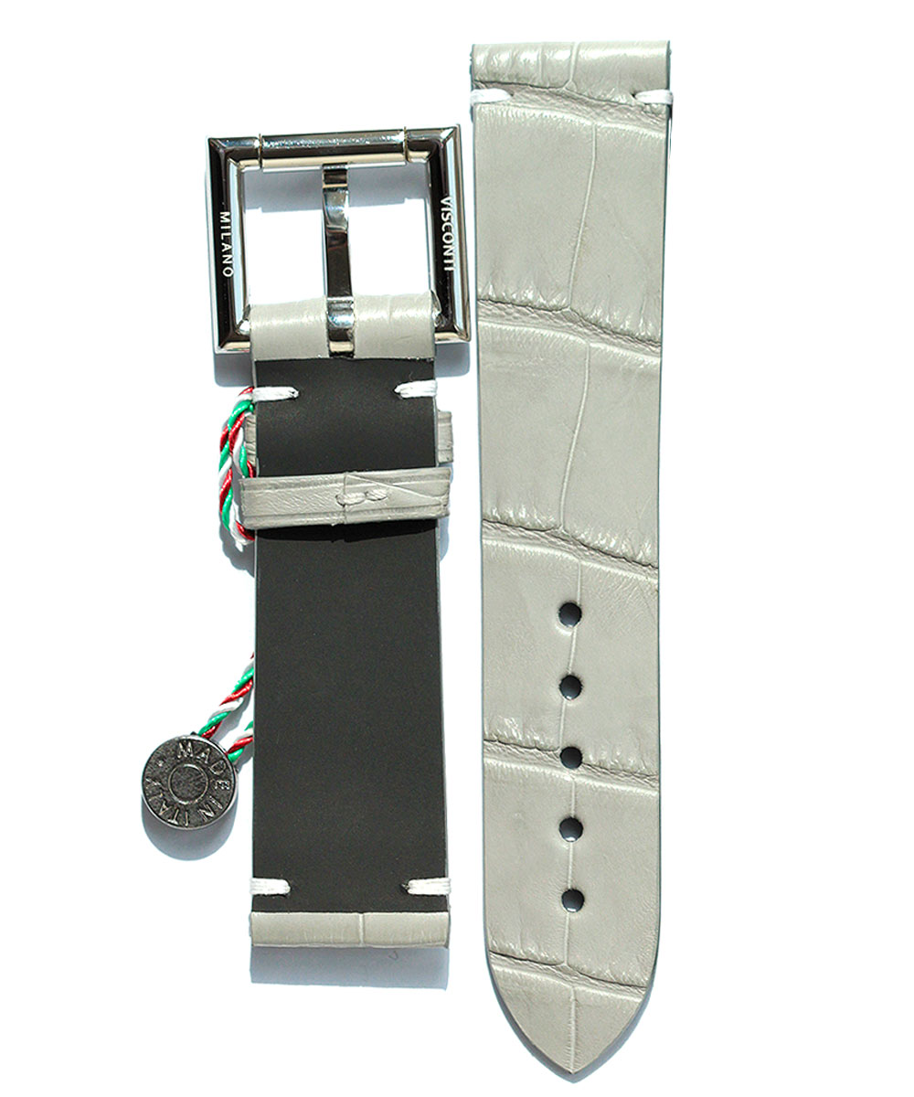 Grey Alligator Leather Strap 22mm with Fixed Buckle
