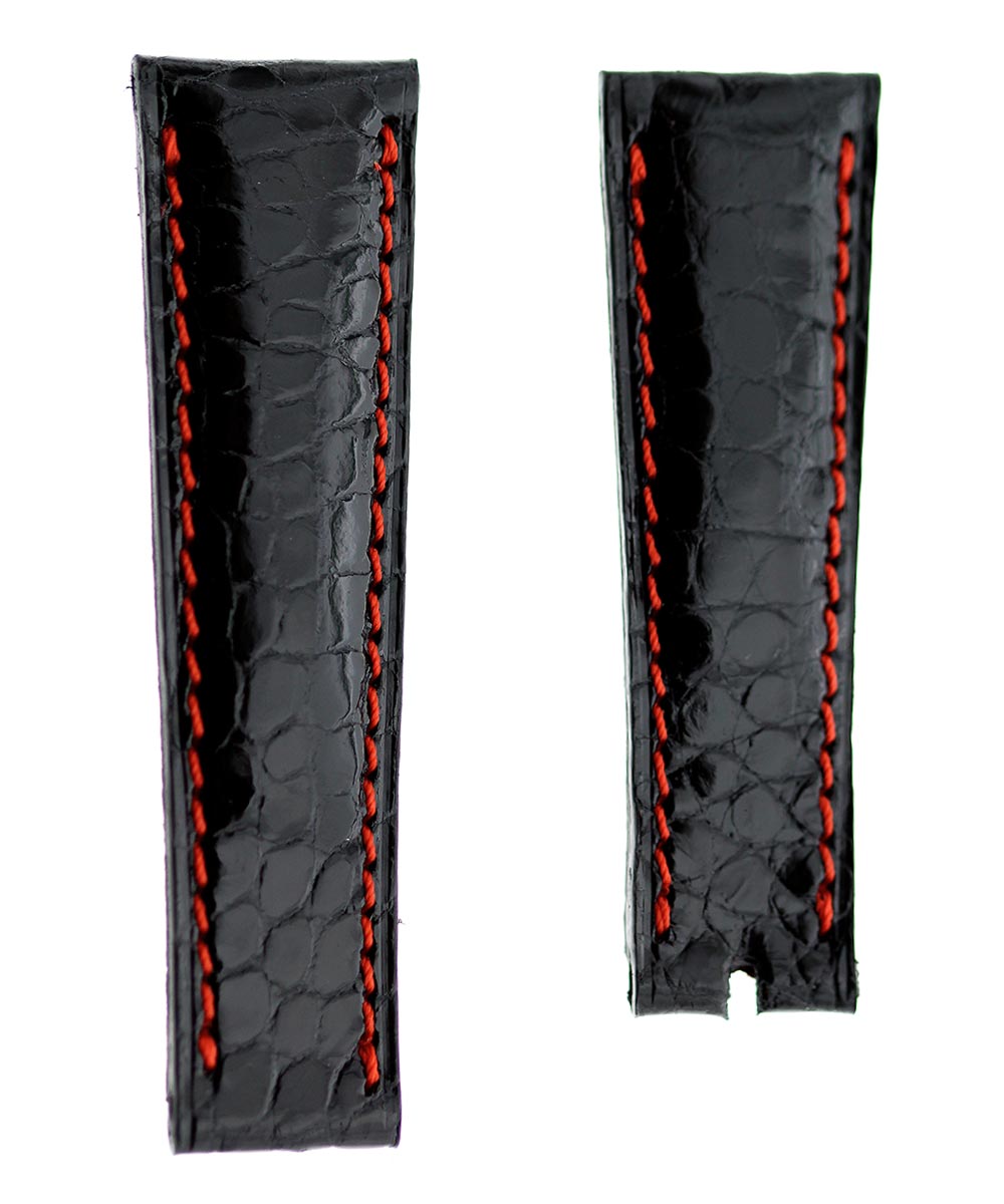 Black Shiny Alligator Small Scaled Leather strap 20mm Rolex Daytona style