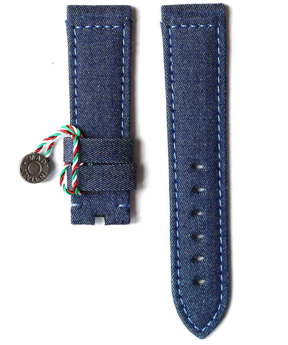 Ocean Blue Japanese Denim strap Panerai style / Light Blue Stitching