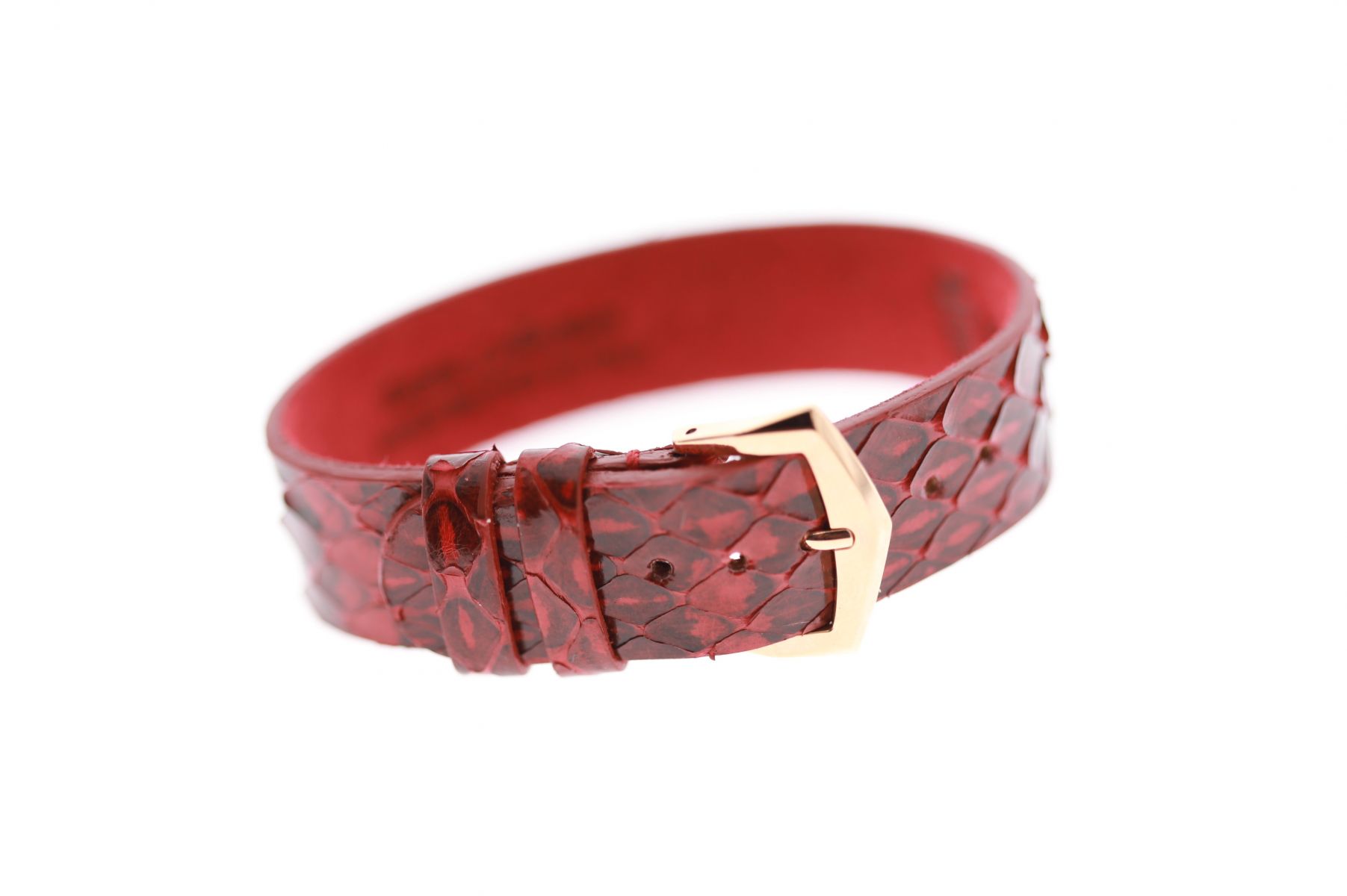 Gloss Python Exotic leather wrist band / ACAPULCO RED