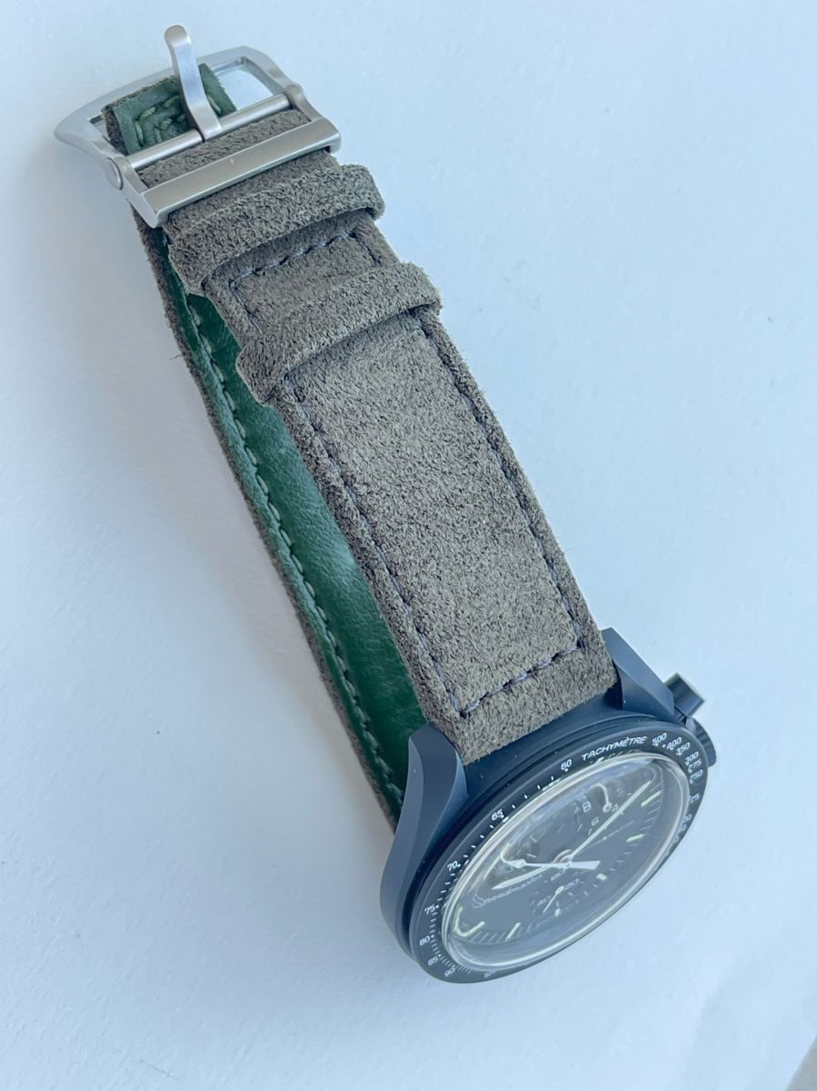 Khaki Green Alcantara strap 20mm / Omega Swatch MoonSwatch style / Buckle Included