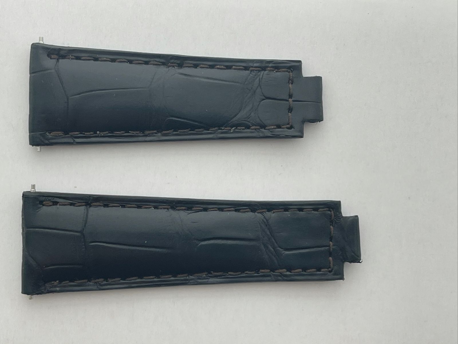 Black Alligator leather strap 20mm for Rolex Daytona / Yacht Master with Oysterflex. Brown stitching