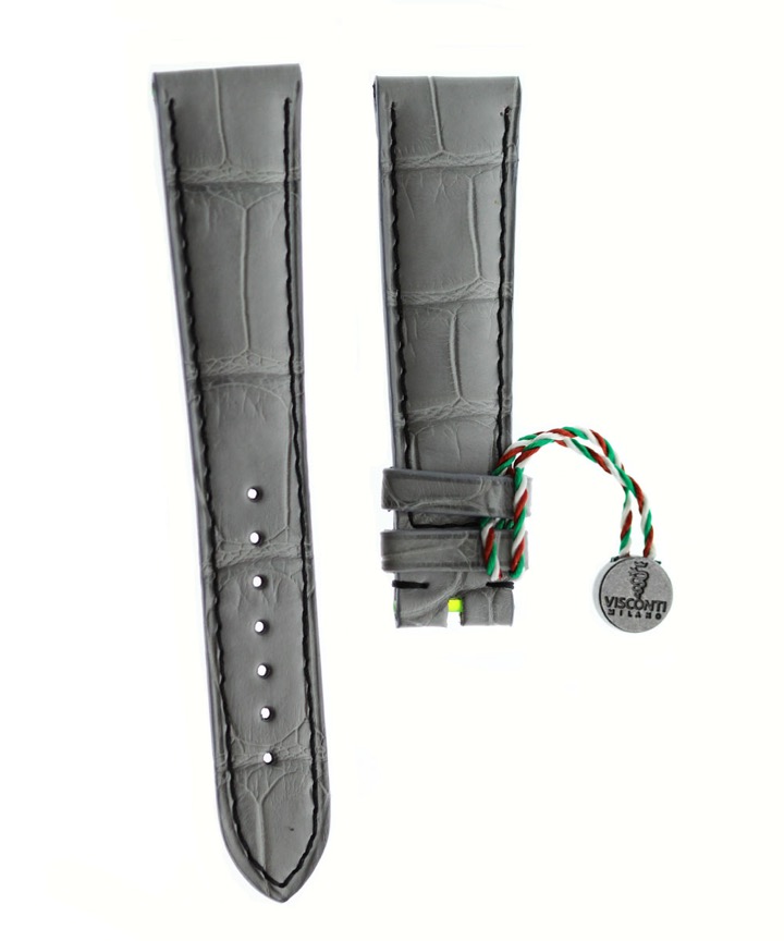 Grey Matte Alligator leather strap 20mm / Black stitching