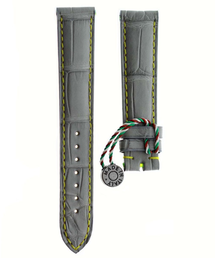 Grey Matte Alligator leather strap 20mm, 18mm / Yellow stitching