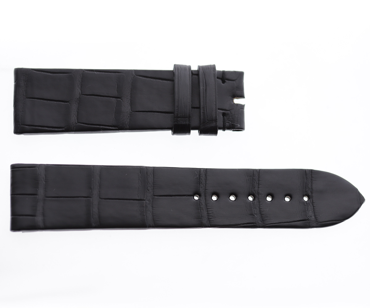 Black Double Alligator Leather strap 22mm, 21mm, 20mm. Alligator lining