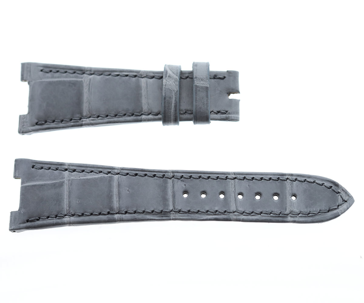 Patek Philippe Nautilus style watch strap 25mm in Gloss Silver Grey matte Alligator leather