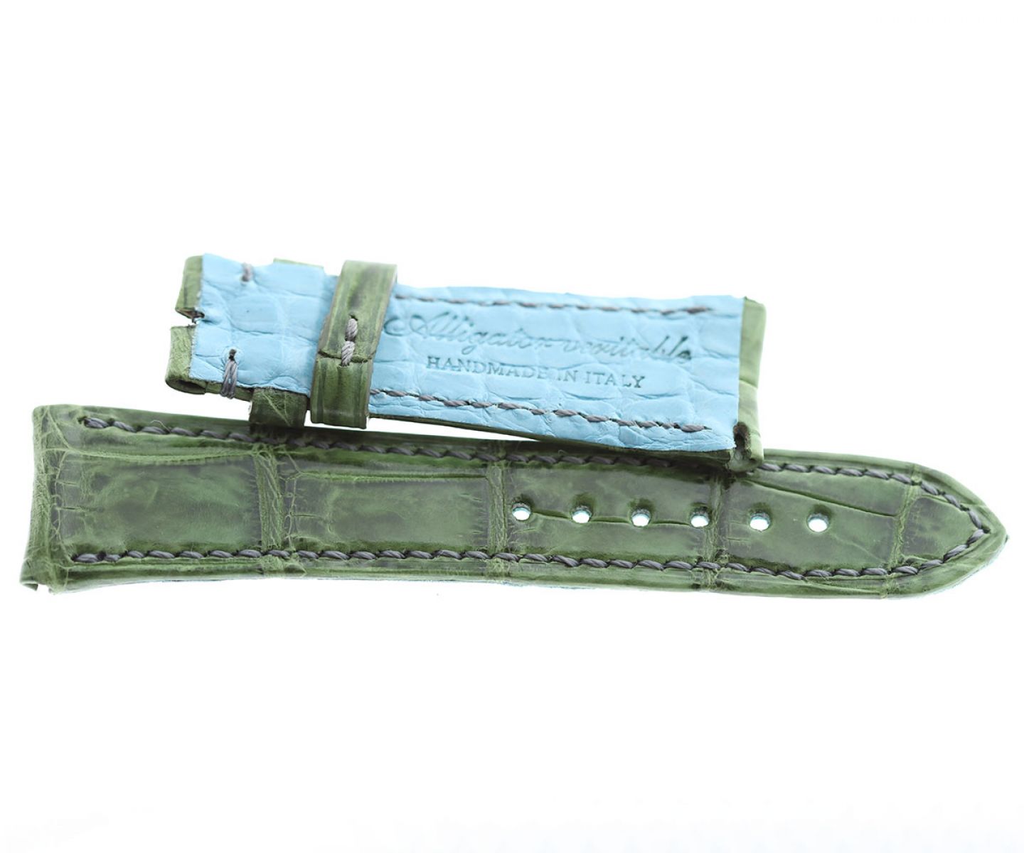 Rolex Cellini Dual / Time / Date Custom made strap in Vintage Green Alligator leather