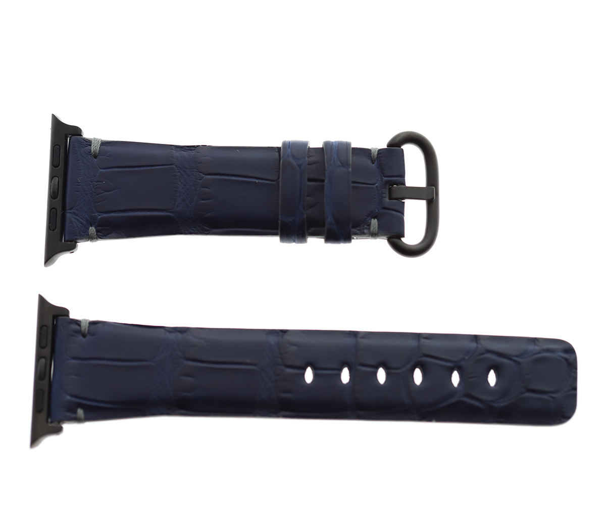Blue Navy Matte Alligator leather sytap (Apple Watch All Series) / Grey Presile stitching