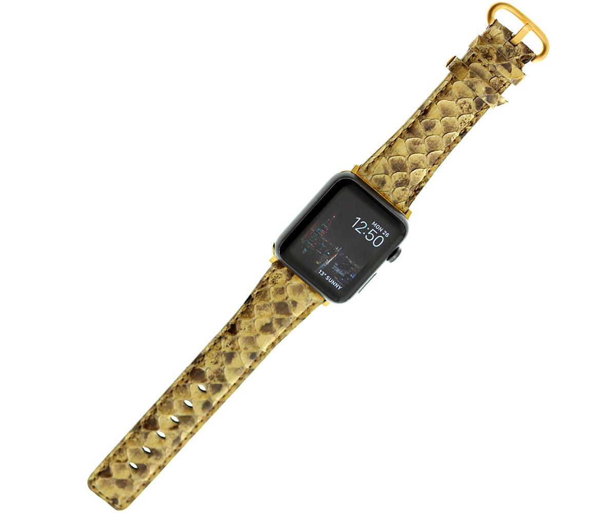 Gold Sun Python leather Apple Watch Strap (All generations)
