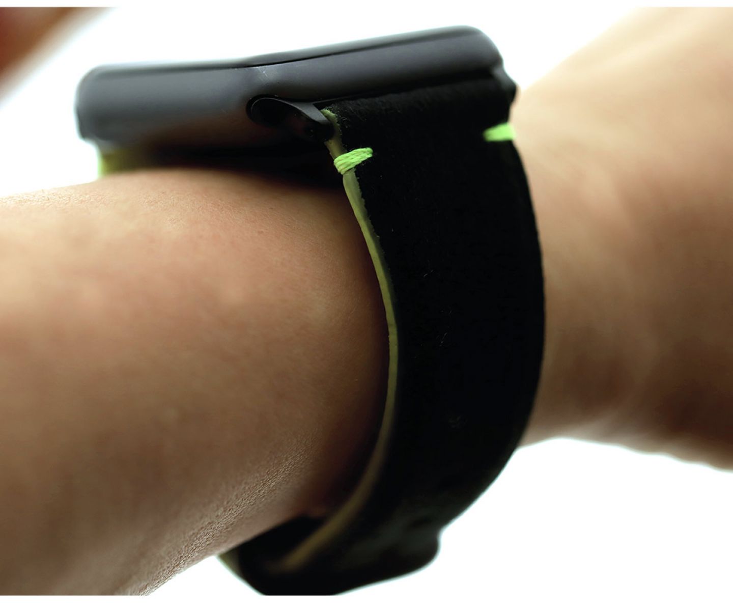 Black Alcantara Strap with Fluo Green Details / Apple Watch All Series