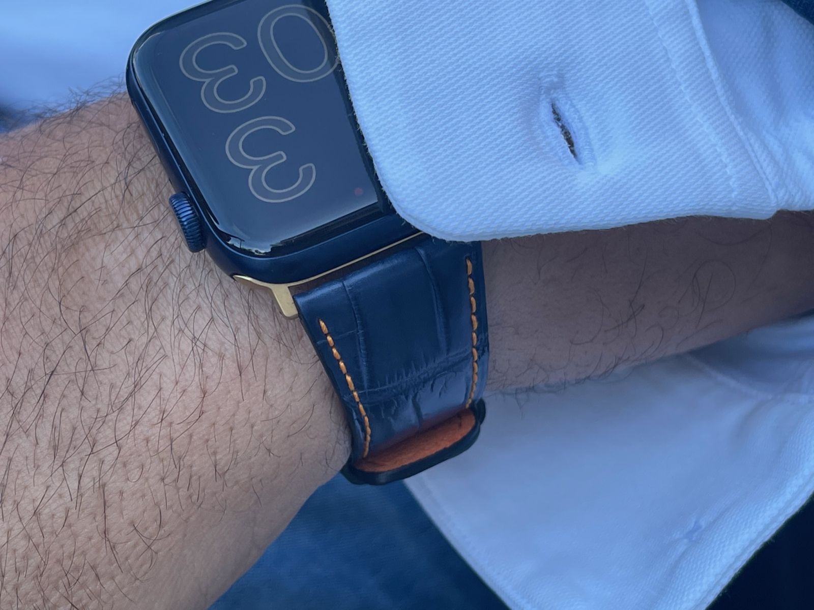 BLUE JEANS Alligator Leather strap (Apple Watch All Series) / Orange Stitching