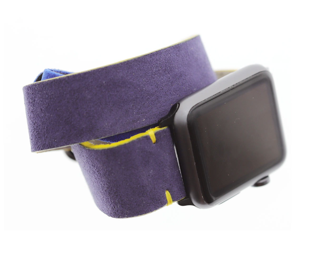 Apple Watch Double Tour Bracelet in Provence Violet Italian Alcantara (All case sizes and Generations). Vegan Style