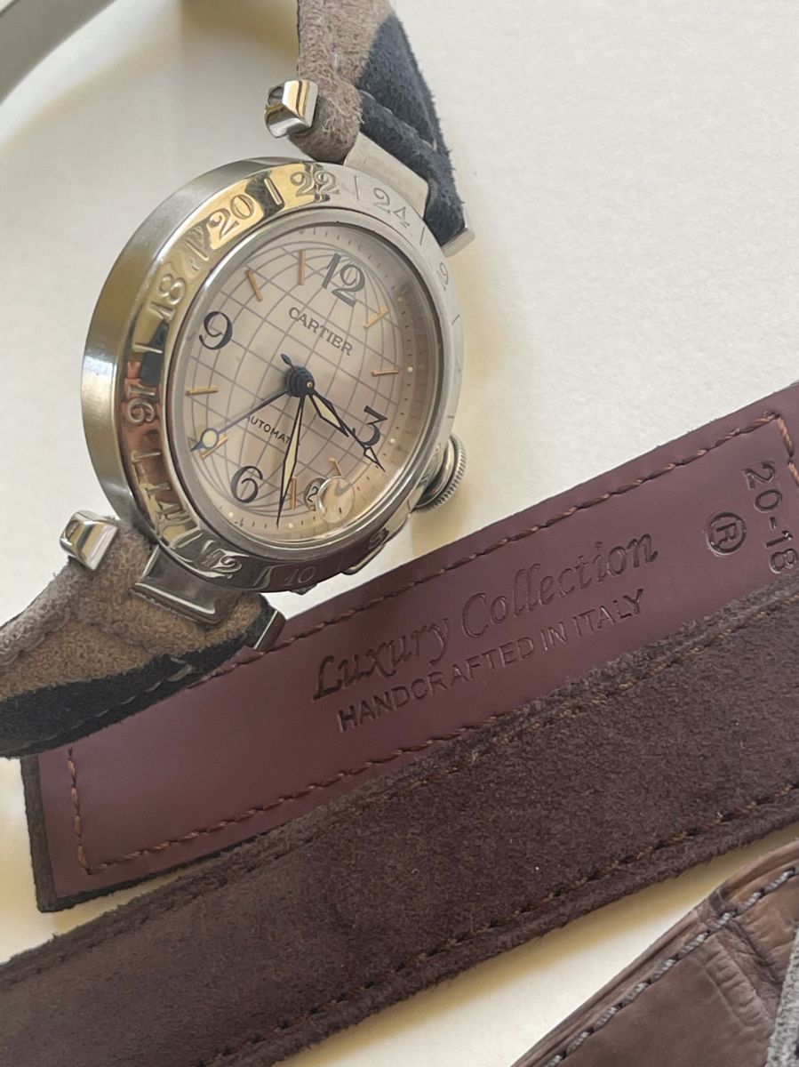 Chocolate Brown Alcantara strap 20mm for Cartier Pasha 38mm case timepieces