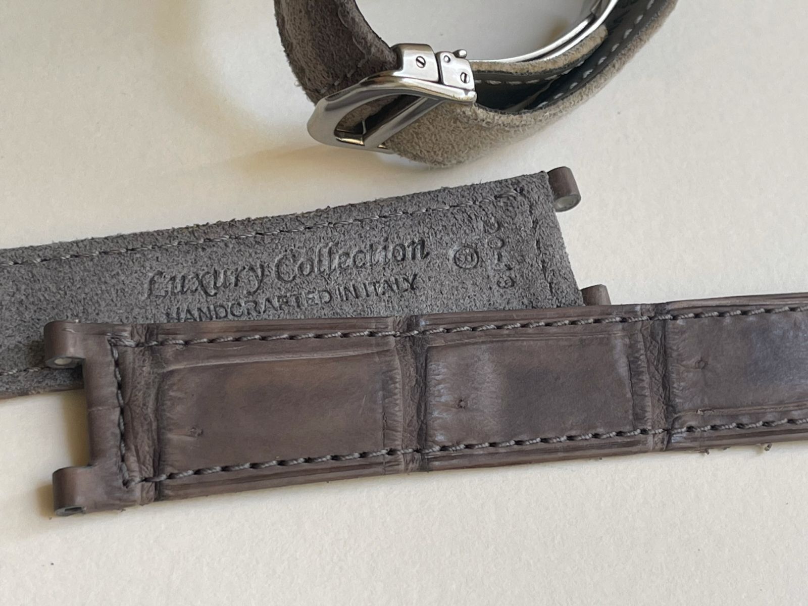 Vintage Grey Stone Matte Alligator leather strap 20mm for Cartier Pasha 38mm case timepieces