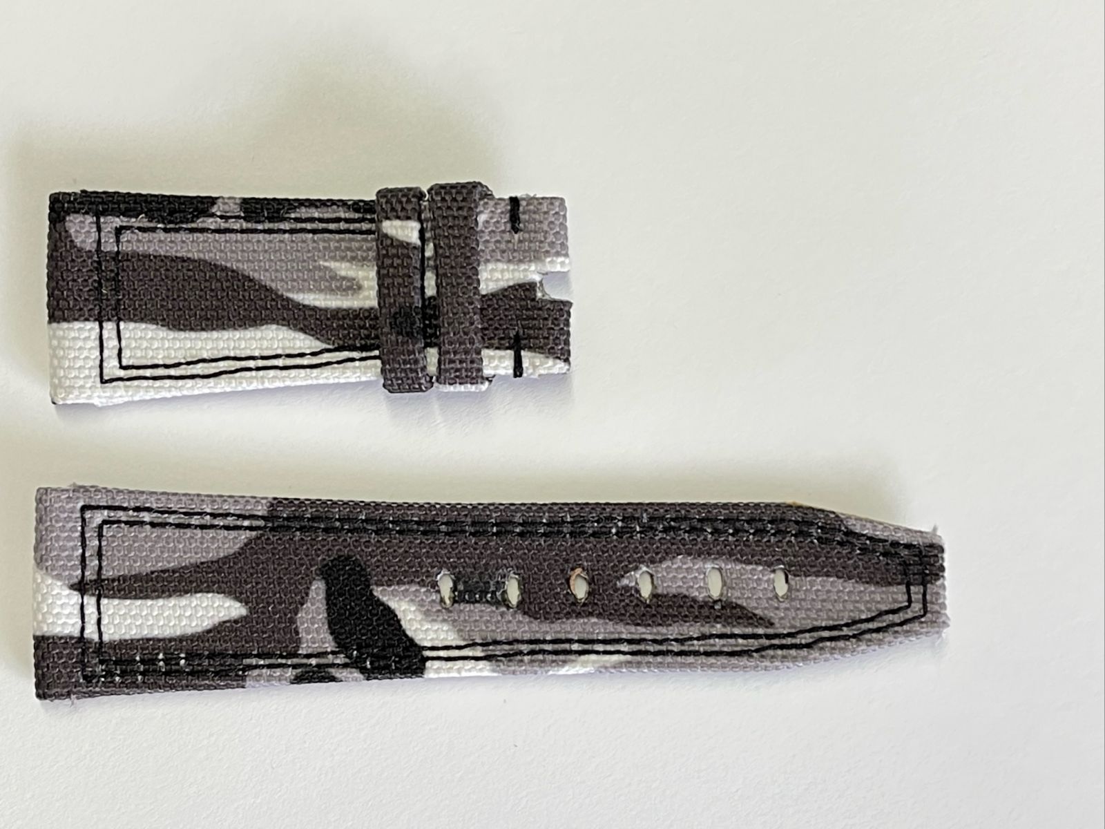 Grey Camouflage Cordura® Panerai style strap. Black double stitching