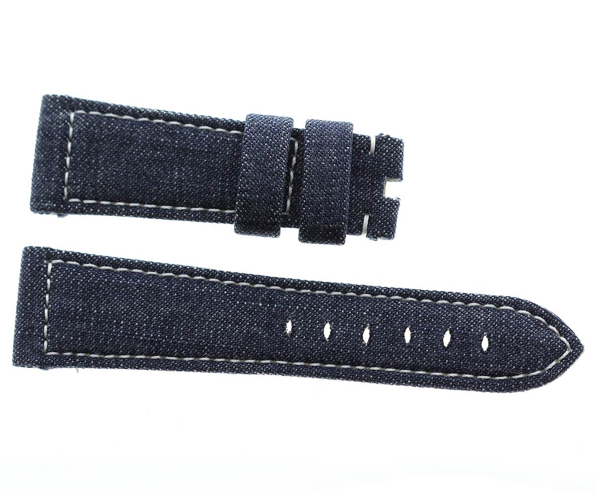 Dark Blue Japanese Denim Panerai style strap / ROCKY / White stitching