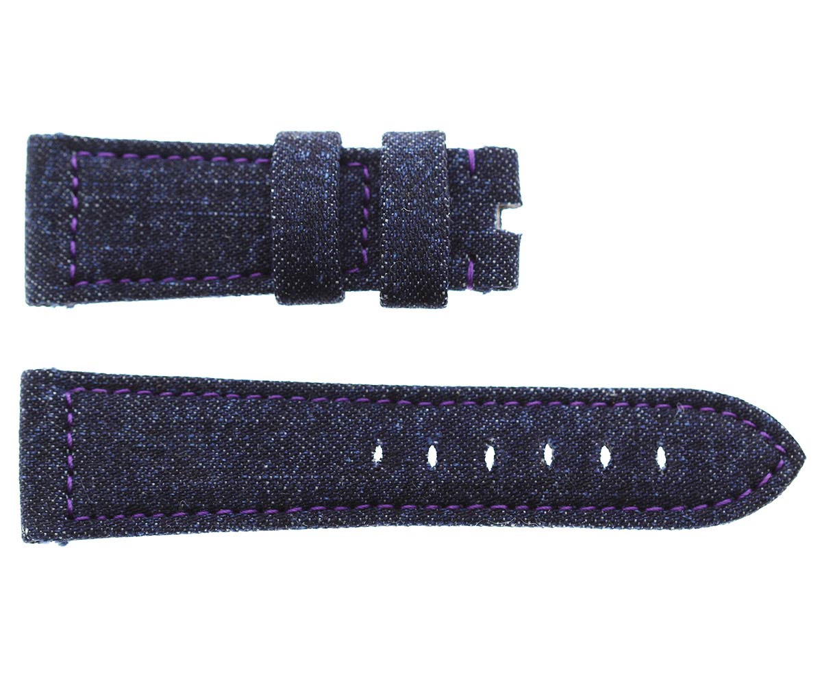 Dark Blue Japanese Denim Panerai style strap / Violet stitching