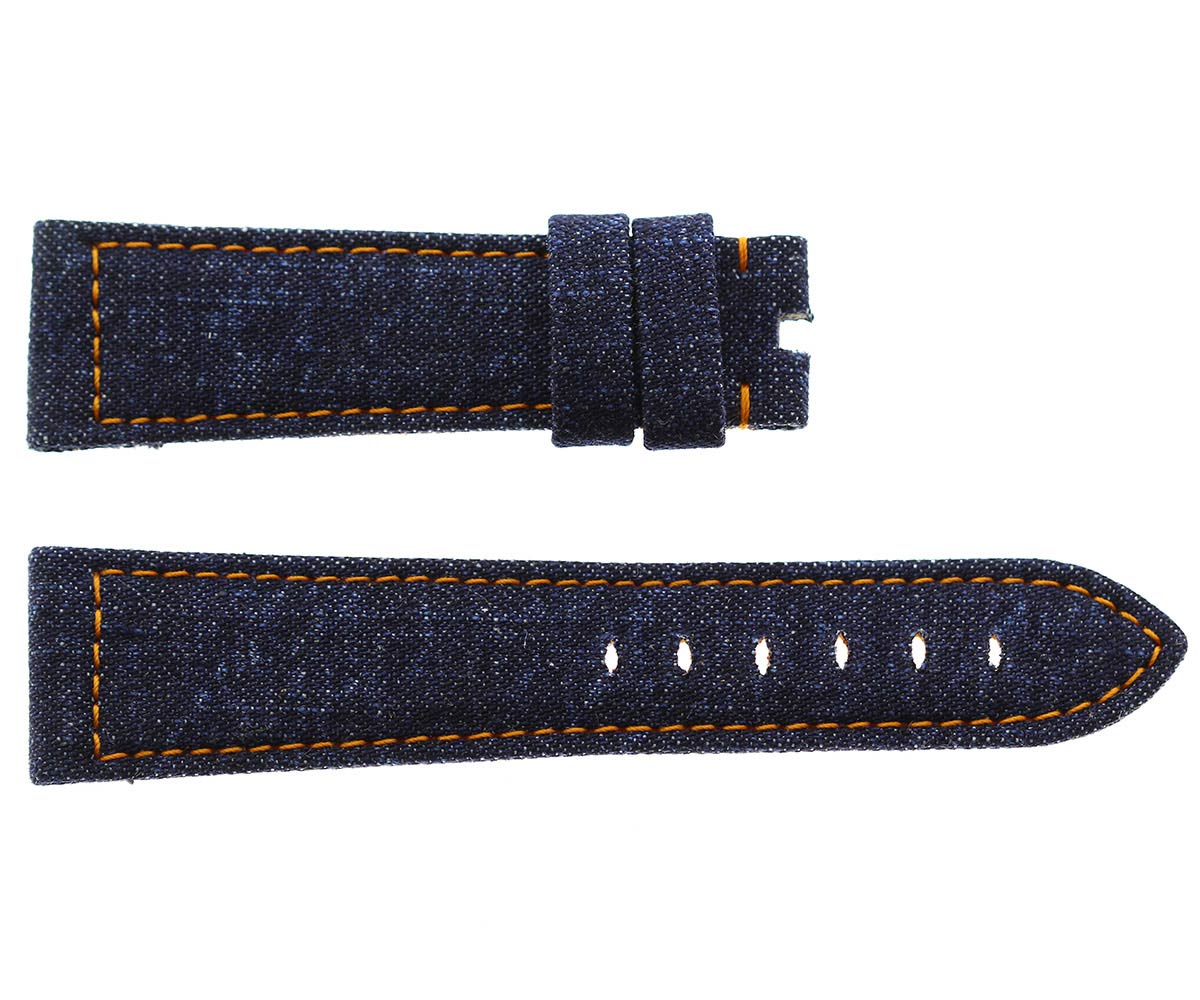 Dark Blue Japanese Denim Panerai, Breitling style strap / Orange stitching