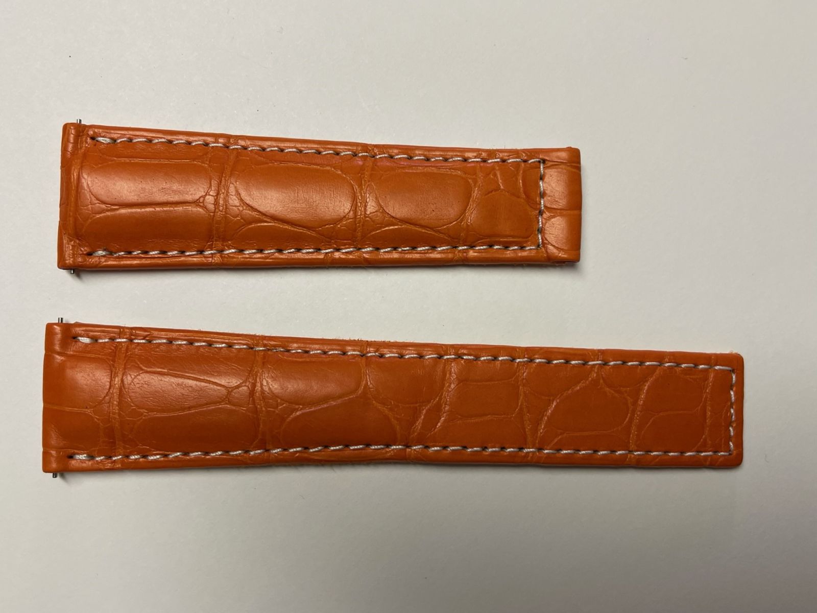 Orange Alligator leather strap 24mm Breitling Super Avenger deployment buckle style