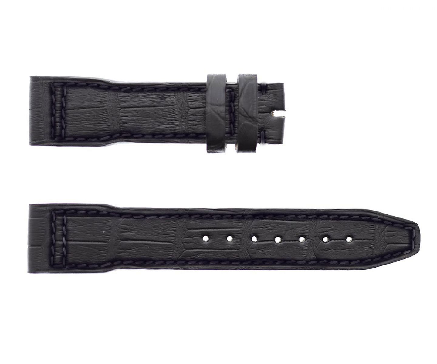 Black Alligator leather strap 20mm for IWC Big Pilot watch. Black Stitching