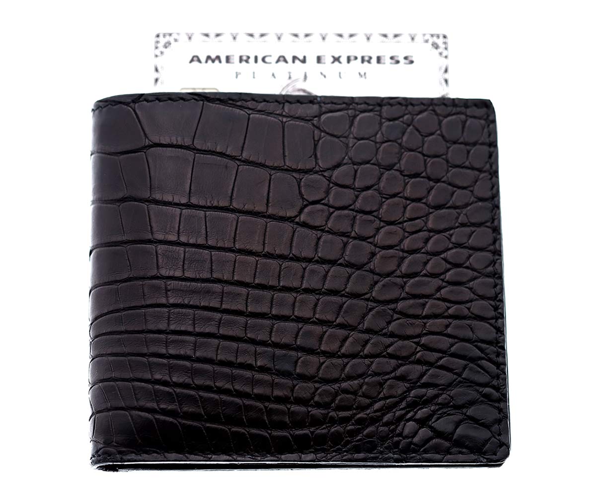 Antracite Black Exotic Classic Cards & Bills Wallet in Genuine Alligator Leather
