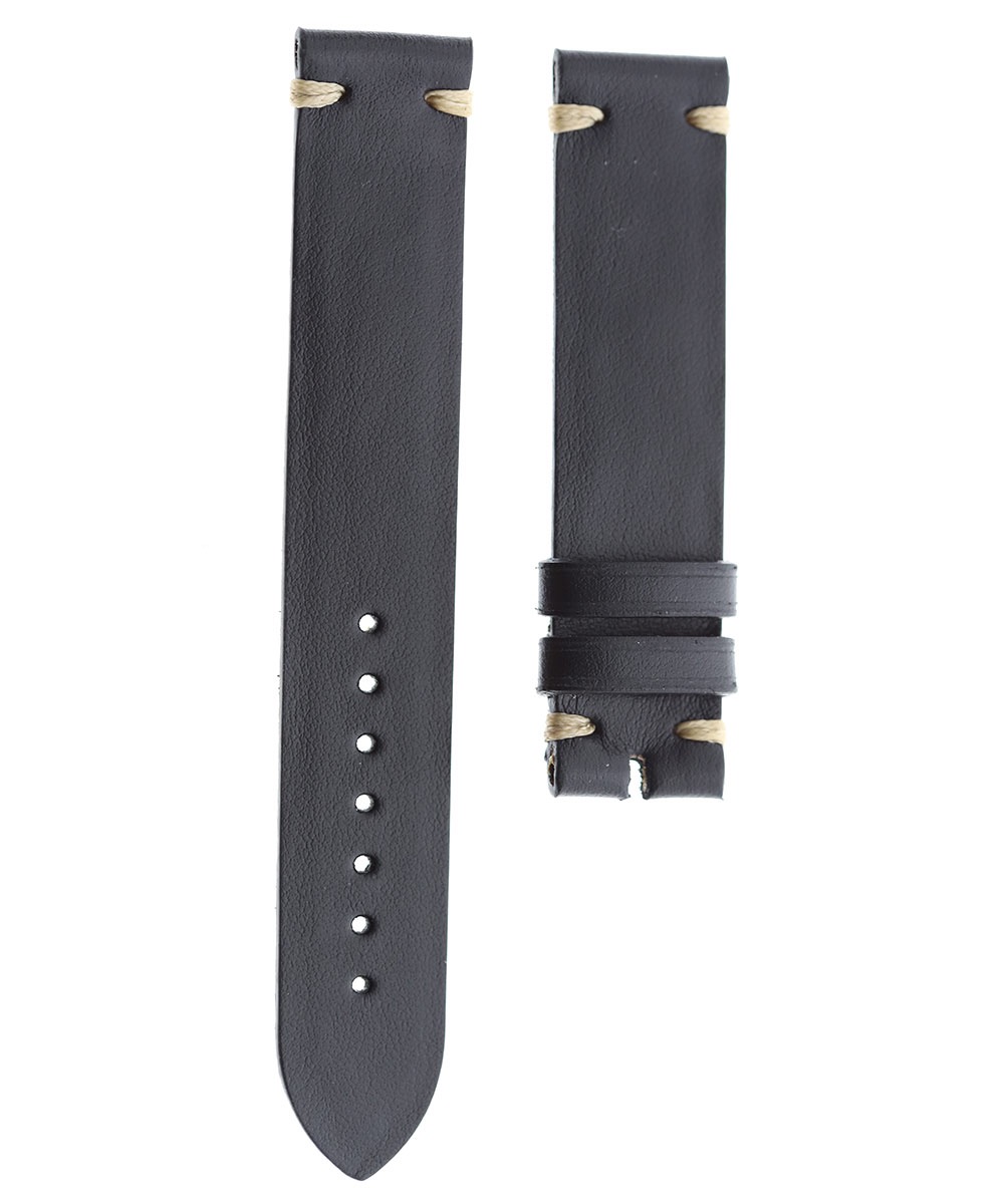 Black Napa Leather strap 18mm. Beige stitching