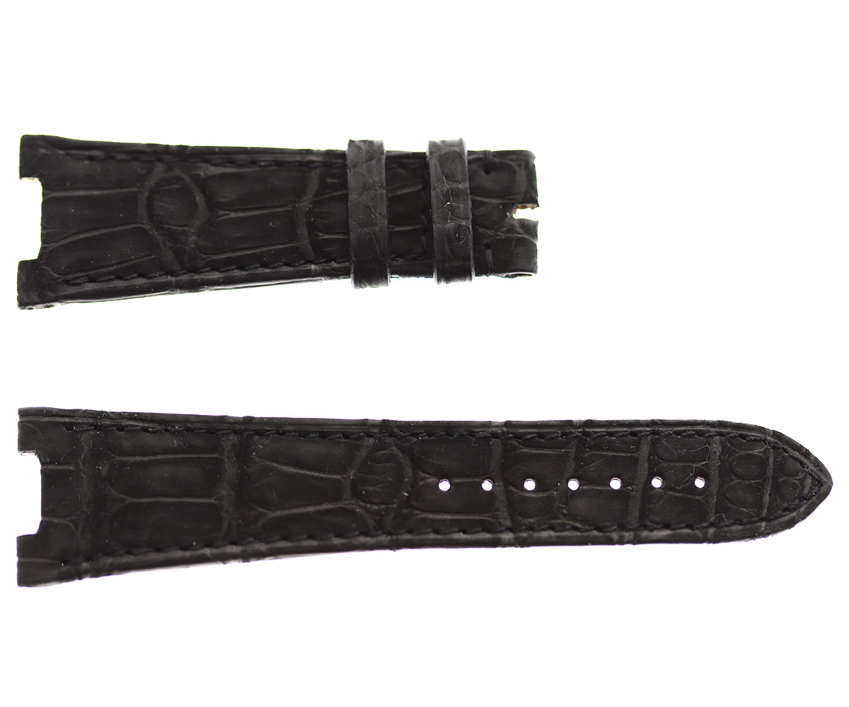 Patek Philippe Nautilus style watch strap 25mm in Black Suede-touch Nubuck Alligator leather. Black stitching