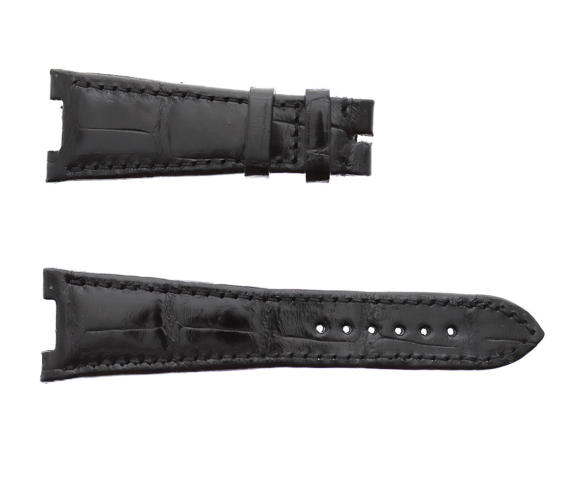 Black Gloss Alligator leather Patek Philippe Nautilus style watch strap 25mm