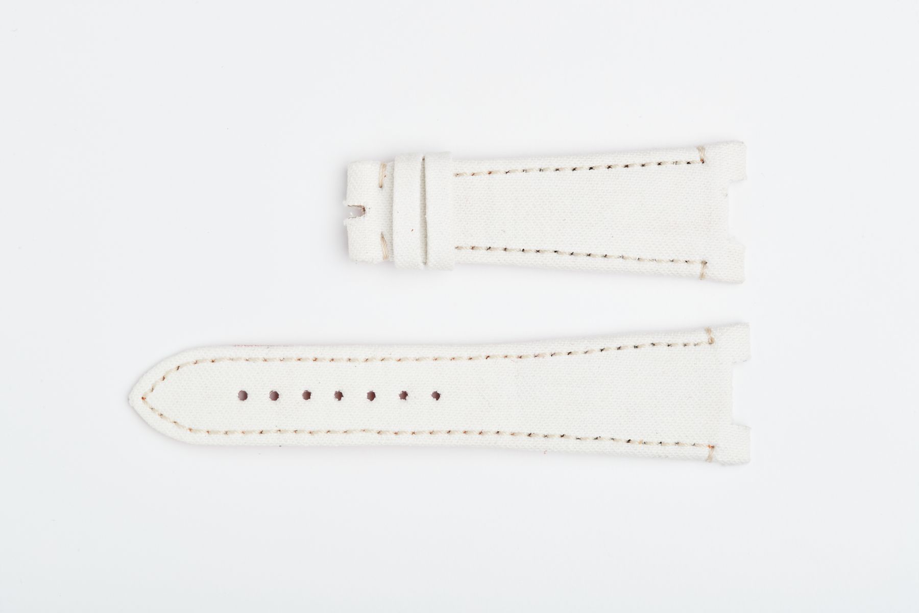 Patek Philippe Nautilus style watch strap 25mm in Sapporo White Japanese Denim. Ecru Beige Side Stitching with Presile.