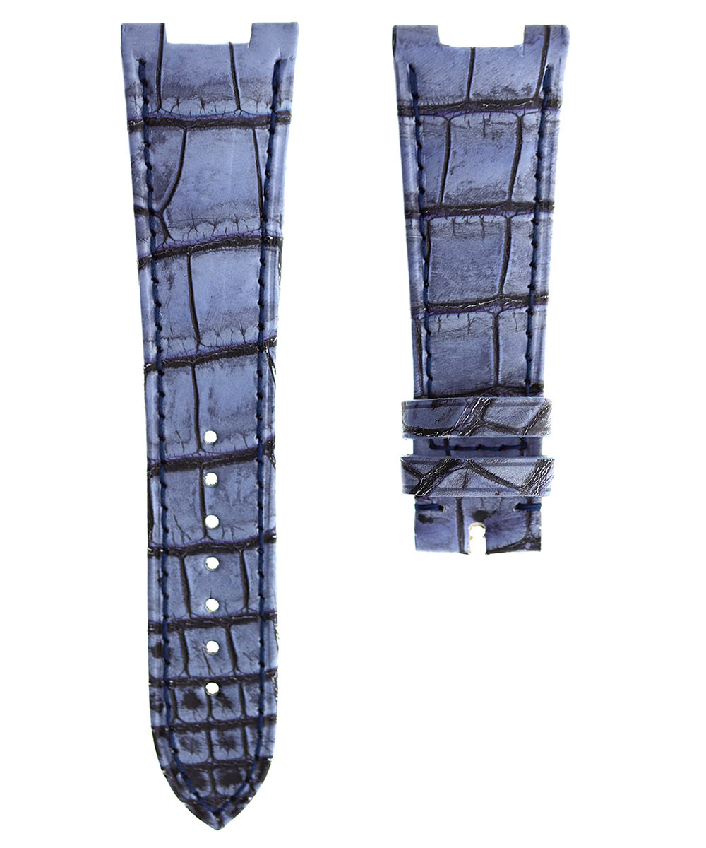 Vintage Blue Patek Philippe Nautilus style watch strap 25mm in Genuine Alligator leather