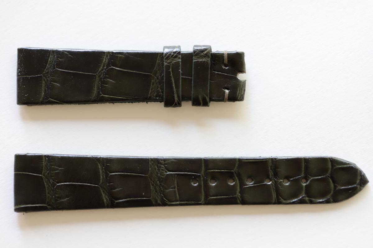 Vintage Dark Khaki Alligator leather strap 19mm Patek Philippe style