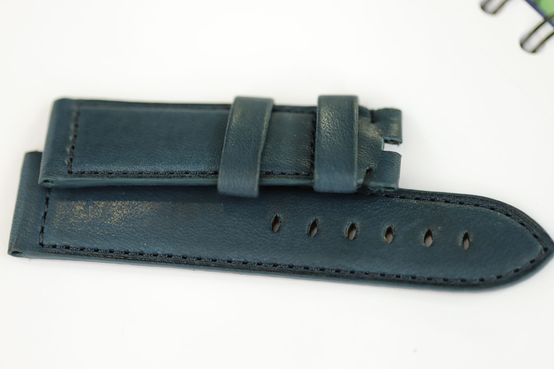 Deep Water Blue Vacona Aniline Leather Panerai style strap