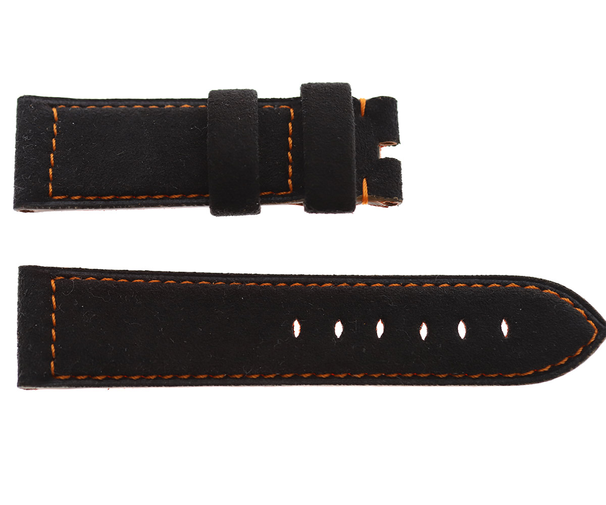 Black Alcantara® Panerai style strap. Orange Stitching
