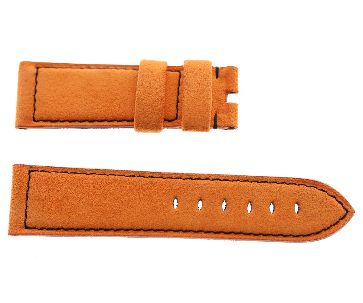 Orange Alcantara® Panerai style strap. Black Stitching