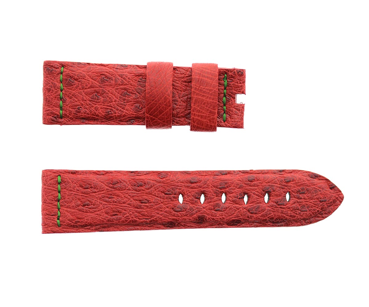 Raspberry Red Ostrich leather strap Panerai style