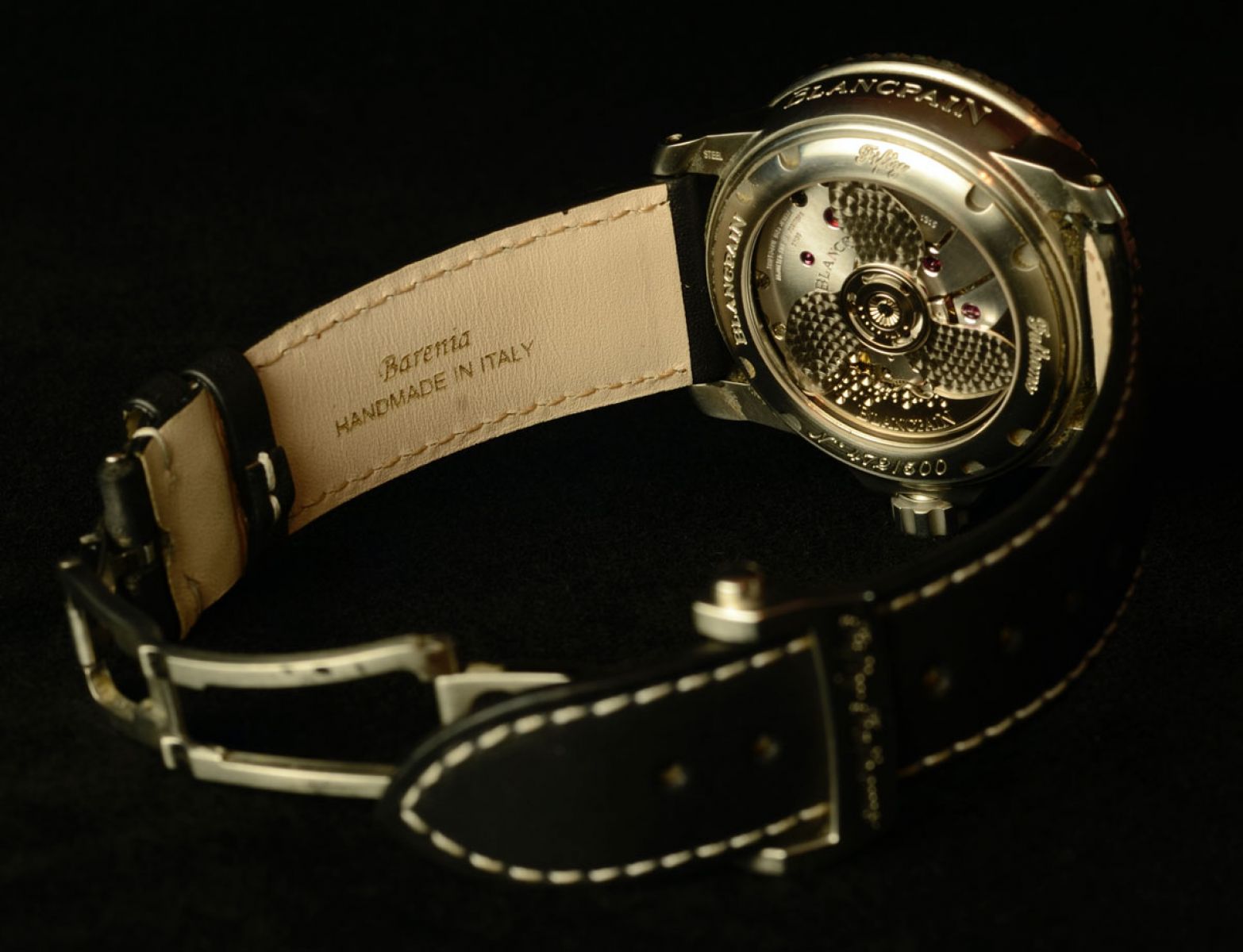 Custom Strap 23mm For Blancpain Fifty Fathoms in Black Barenia / Luxury Hermes French Equestrian leather