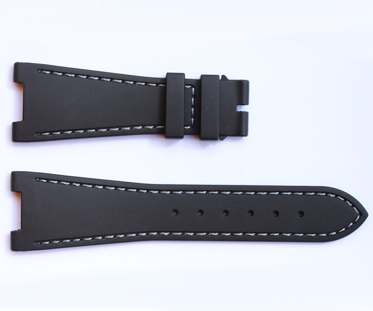 BLACK rubber strap for NAUTILUS / PATEK PHILIPPE / Grey Stitching