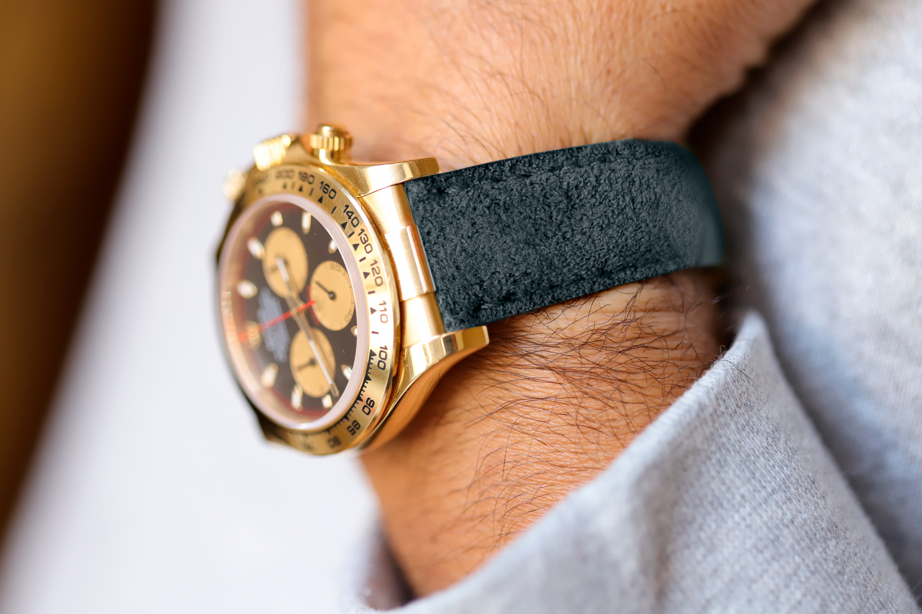 N10 Milano Grey Alcantara strap 20mm for Rolex Daytona style timepieces