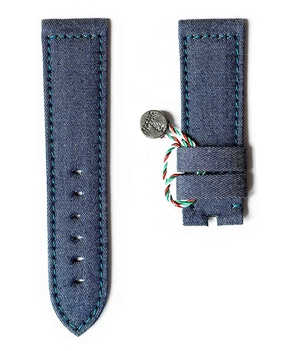 Blue Japanese Denim Panerai style strap 24mm / Indigo stitching