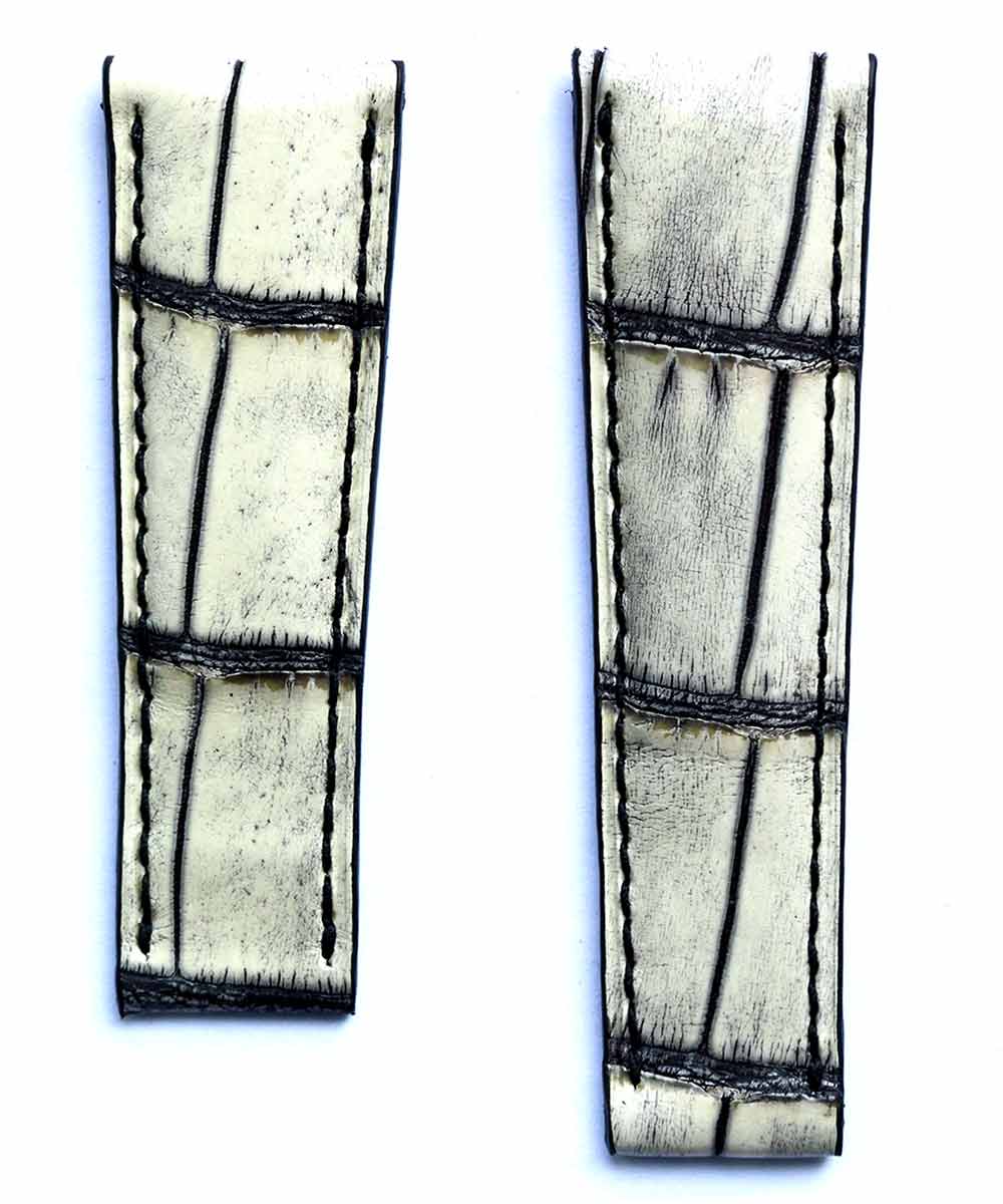 Rolex Daytona style watch strap 20x16mm in Vintage White Alligator leather
