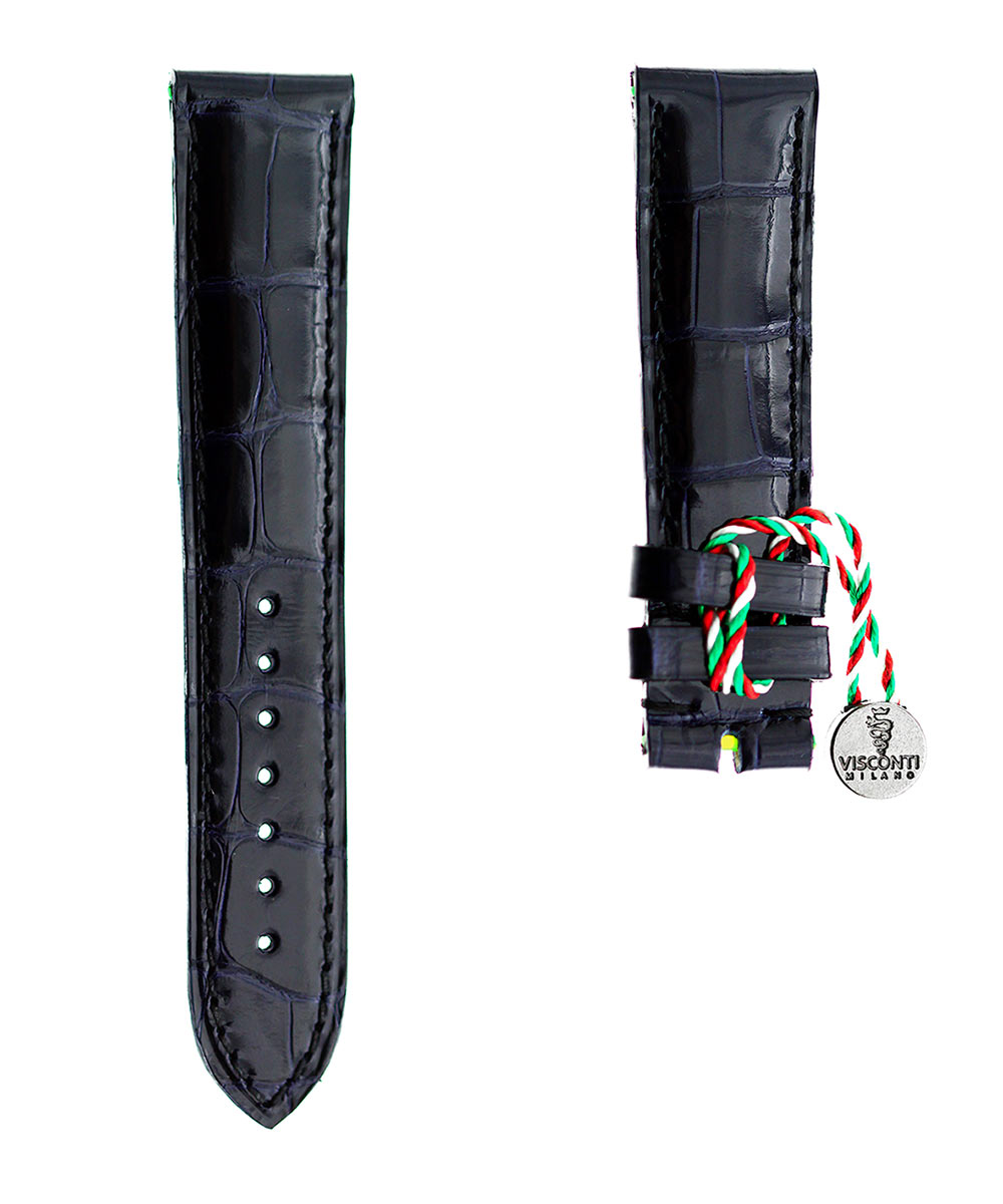 Ready-to-Wear 20mm Blue Shiny Alligator leather strap / Black Stitching