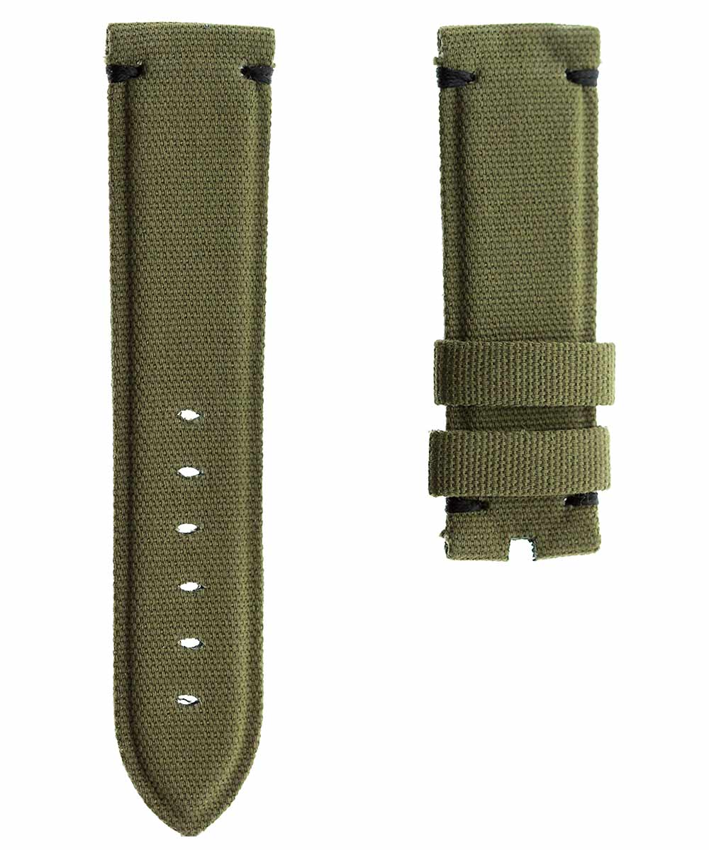 Green Army Canvas strap for Panerai with Dark stitching